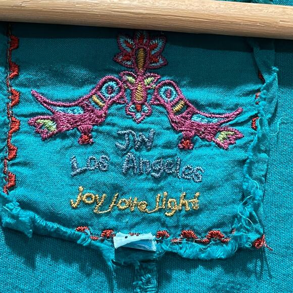 Johnny Was Teal Blue Embroidered Tunic Top Size Medium - Picture 4 of 8